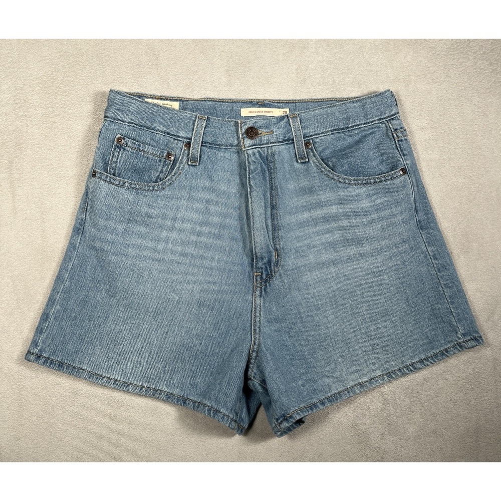 Levis Premium High Rise Loose Shorts Size 29 W29 Light Blue Denim Cotton Hemp